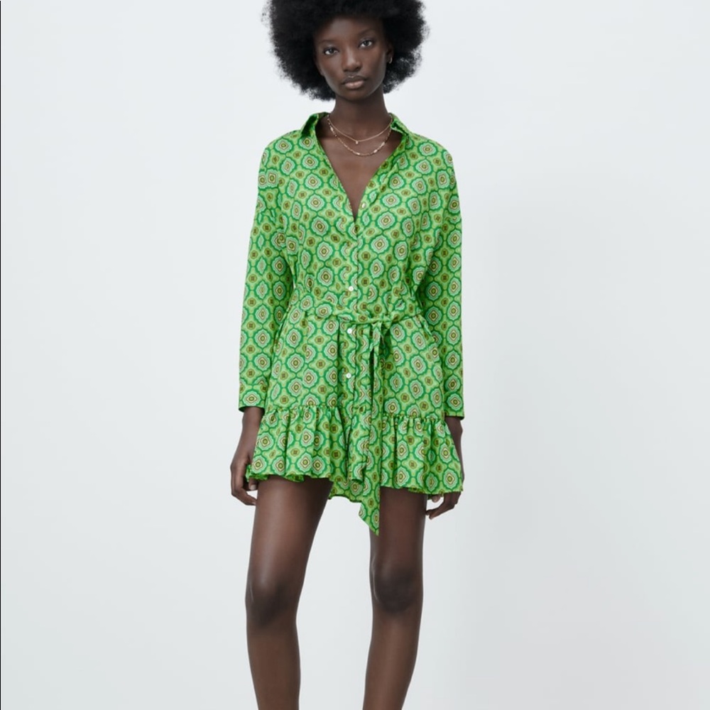 Zara Geometric Print Shirt Dress | Size XS